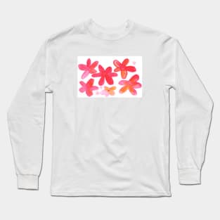 red floral watercolor pattern Long Sleeve T-Shirt